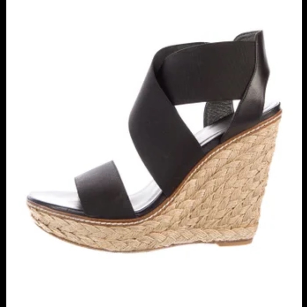Stuart Weitzman black wedge espadrille sandals